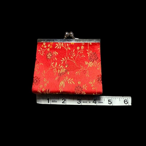 90s Floral Red Asian‎ Design Kiss Lock Snap Clutch - Picture 2 of 8